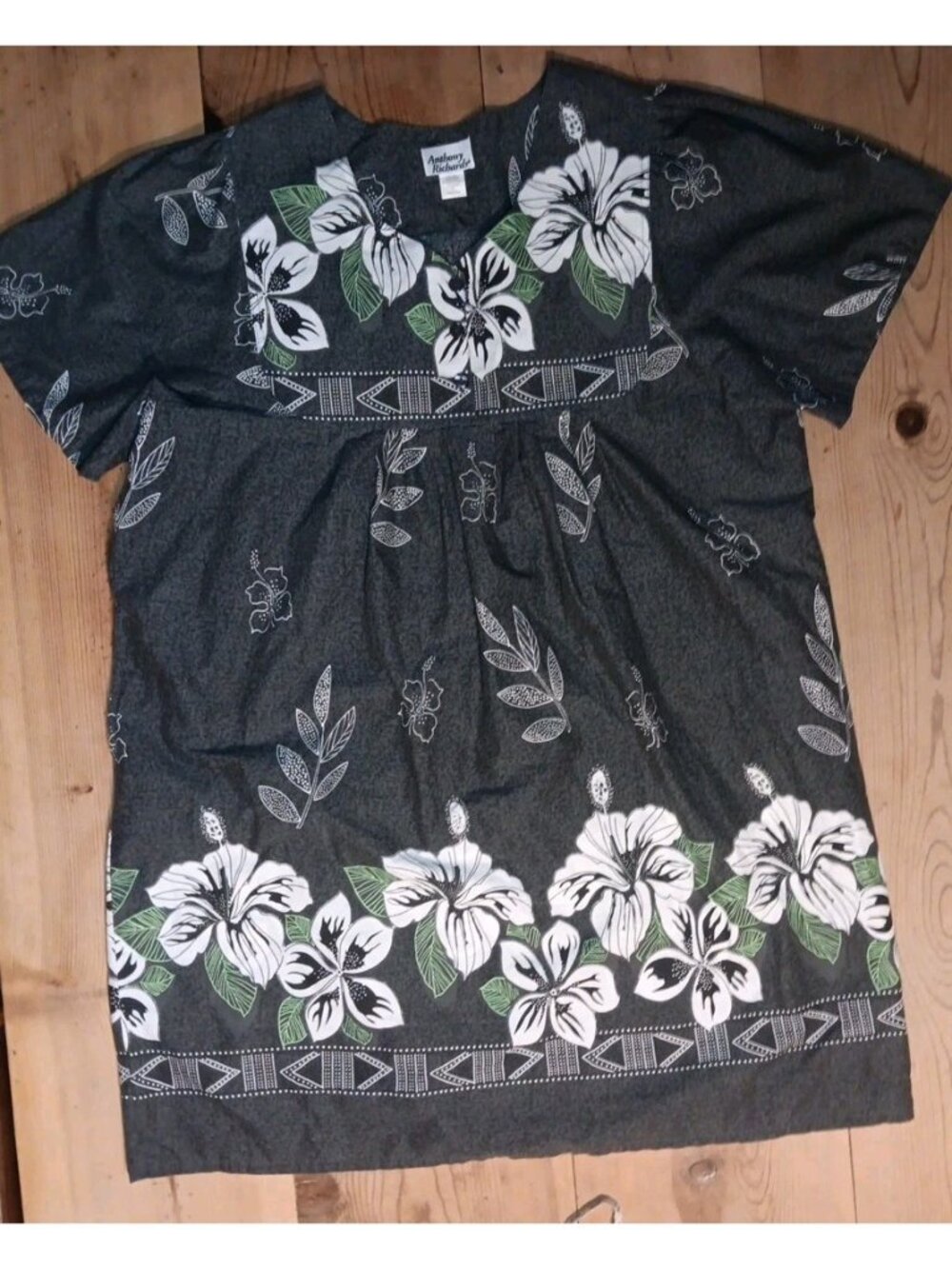 Vtg Anthony Richards Women 3x House Robe 3 Button Sweetheart Neck Gray Floral